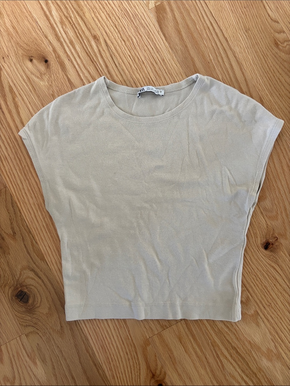 Zara Cream Short Sleeve Knit Top